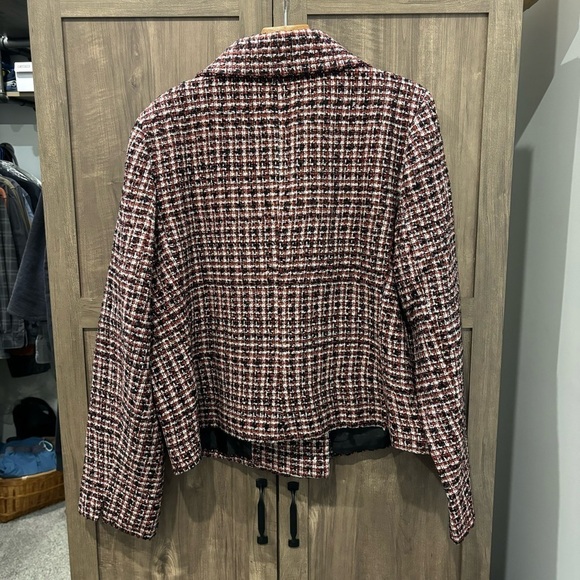 Talbots size 20 Tweed jacket asymmetrical zip Red Black White - Picture 2 of 9